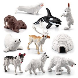 10pcs Polar Animals Figurines,Polar Arctic Animal Toy Figurines Set Arctic Animals Figurines Realistic Polar Animal Models Arctic Circle Ocean Sea Animal Figurines Playset for Kids Educational Toys