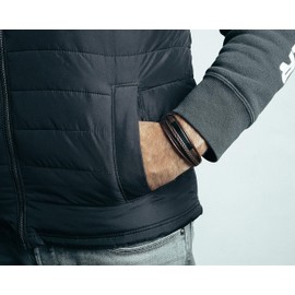 Akitsune The Punisher Synthetic Leather Bracelet, Magnetic Clasp Made of Stainless Steel, Braided Men's Bracelet with Beautiful Jewellery Box, Black/Black, 17 cm, Faux Leather