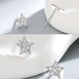 Epoch World 2 Pairs of Women's Earrings Silver 925 Star Hoop Earrings with Pendant Star Silver Earrings Hanging Drop Cartilage Stud Earrings Silver Small Earrings Cubic Zirconia for Women Girls