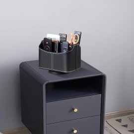 360 Swivel Remote Control Holder 5 Compartments PU Leather Multifunctional Desktop Organization Storage Box Made Fujiancolor: Black, size: 19*14*16cm