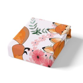 Feelyou Kids Cartoon Fox Comforter Cover Cute Orange Fox Duvet Cover for Boys Girls 3D Animal Theme Decor Bedding Set Floral Botanical Bedspread Cover Room Decor 2Pcs Twin Size,Zipper