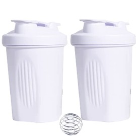 Shaker Bottle for Protein Powder Mix-BPA free,Leak Proof,Stainless Steel Whisk Ball,Wide Mouth-2 Packs (16OZ-400ML, WHITE&WHITE)