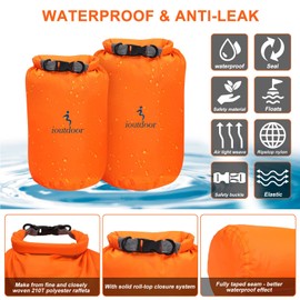 ioutdoor Waterproof Dry Bags Lightweight 2L/5L/10L/20L Keep Dry Clean, Dry Compression Sacks Small Large for Kayaking, Hiking, Swimming, Camping, Canoeing, Boating, Fishing (Orange, 10L)