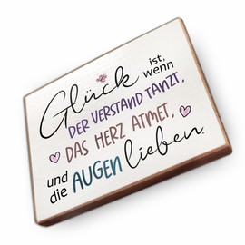 Beech Wood Fridge Magnets with Sayings (Glück ist wenn der Verstand Tanzt, das Herz atmet und die Augen lieben)