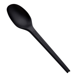 Restaurantware 6.5 Inch Disposable Spoons 50 Heavy-Duty Spoons - Sustainable Build Sturdy Long Handle Black CPLA Plastic Cutlery For Appetizers Desserts Hot And Cold Foods