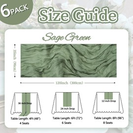 6 Pack Sage Green Cheesecloth Table Runner 10ft Boho Gauze Fabric Cheese Cloth Table Runner 35 x 120 Inch Rustic Sheer Runner for Romantic Wedding Birthday Baby Shower Party Table Decoration