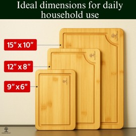 Forestroot Bamboo Cutting Board Set – 3-Piece Wooden Kitchen Boards for Meal Prep & Serving – Durable Bamboo with Deep Juice Groove & Side Handles – Great for Meat, Vegetables & Charcuterie