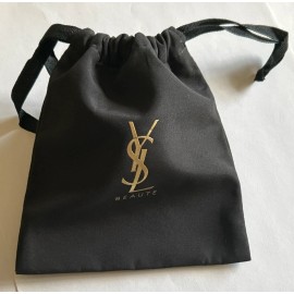 Yves Saint Laurent YSL YVES SAINT LAURENT Beauty Small Pouch Drawstring BAG -Black Gold Logo NEW