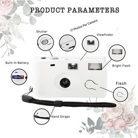 PJPSAA 8 Pack of Disposable Cameras for Wedding Bulk Single Use Flash 35mm 17 Film 200 ISO Film Camera for Birthday Concert Travel Anniversary Party Supplies