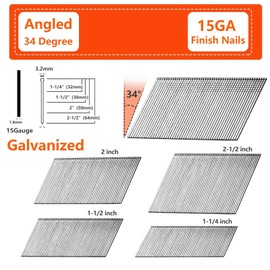 SITLDY 15 Gauge DA 34 Degree Angled Finish Nails, 1-1/4 inch 1000-Pack Galvanized, for Pneumatic, Electric Angled Finish Nailer
