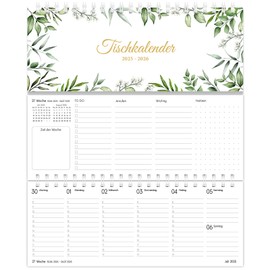 SKYDUE Desk Calendar 2026 Landscape, Calendar 2025 Desk Calendar, Weekly Calendar from July 2025 to December 2026, Standing Calendar with 1 Week 2 Pages, Calendar 29.7 x 11.7 cm (Green)