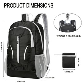 DENTOYOU Ultra Lightweight Packable Backpack Foldable Travel Backpacks Water Resistant Collapsible Daypack for Hiking Black