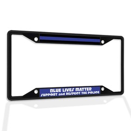 Fastasticdeals Metal Insert License Plate Frame Blue Lives Matter Support and Respect The Police Weatherproof Car Accessories Black 4 Holes Solid Insert