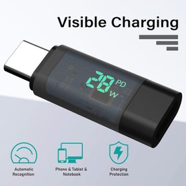 USB Type C Extender Adapter with Smart Digital Display, USB-C Plug to Female for Fast Charging, Monitoring The Speed of USB-C Devices