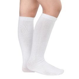 Zando Soccer Socks Kids 8-10 Boys White Soccer Socks Youth Softball Football Basketball Socks White Knee High Socks Girls Soft Cotton Long Tube Socks Breathable Sports Soccer Socks Youth Boys 8-12