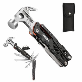 HANSHI Replaceable Wire Cutter Hammer Multitool with Nylon Sheath for Outdoor,Camping,Survival,Hiking,17 In 1 Pocket Multi Tool with Spring-Action Plier,Knife,Flint Rod,Safty Whistle for Gift