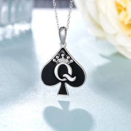 jiulegufa 925 Sterling Silver Queen of Spades Necklace – Elegant Black Spade Pendant Jewelry – Empowered Woman Gift Symbolizing Strength and Confidence
