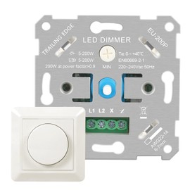 Aroidful LED Dimmer 230 V, Trailing Edge Dimmer 5-200 W Light Switch Dimmable 220-240 V Dimmer Switch for Dimmable LED Lamps, Compatible with Incandescent and Halogen Lamps, with Memory Function