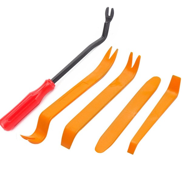 Samcos Panel Replacement, Inner Lining, Removing Tool, Set of 5, Plastic, Interior Removal, Instrument Panel, Sleigh Rod, Door Panel Removal, Automobile Original Tool (Orange + Red)