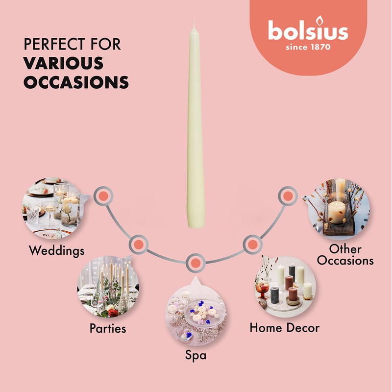 BOLSIUS Ivory Taper Candles - 10 Pack Unscented 10 Inch