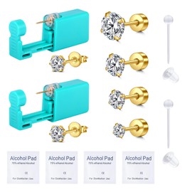 AVYRING Ear Piercing Gun Kit - 2 Pcs Gold Self Ear Piercing Kit with Earring Stud Hypoallergenic Steel Tools at Home 20g Flat Back Earrings with CZ