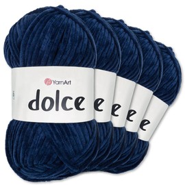 Frida's Wollhaus YarnArt 5 x 100 g Dolce Chenille Wool Yarn Knitting Crochet Amigurumi 52 Colours (756 | Dark Blue)