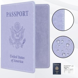 2 Pack Passport Holder for Travel, Passport Cover for Women Men, Leather Passport Holder Book Cover Case Bag Wallet Travel Document Holder Cruise Ship Study Abroad Essentials Must Haves(Purple+Rose)