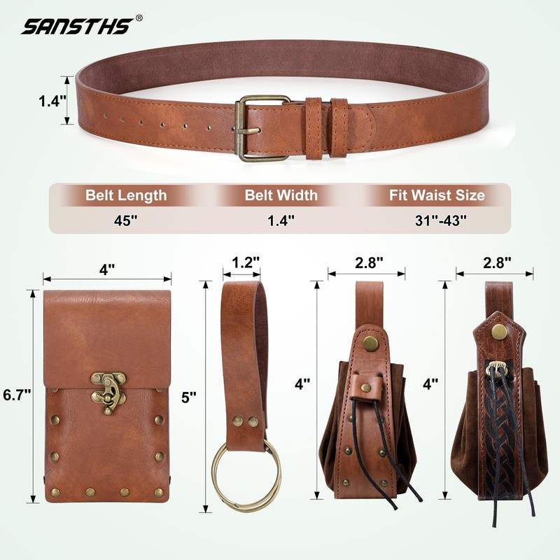 SANSTHS Renaissance Pouch - Medieval Festival or Pirate/Viking Belt Bag