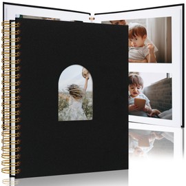 Scrapbook Photo Album Linen Cover, Hardcover Kraft White Pages Memory Book, for Travel Wedding Guest Book Christmas Baby Shower Black 28 cm 20 Pages