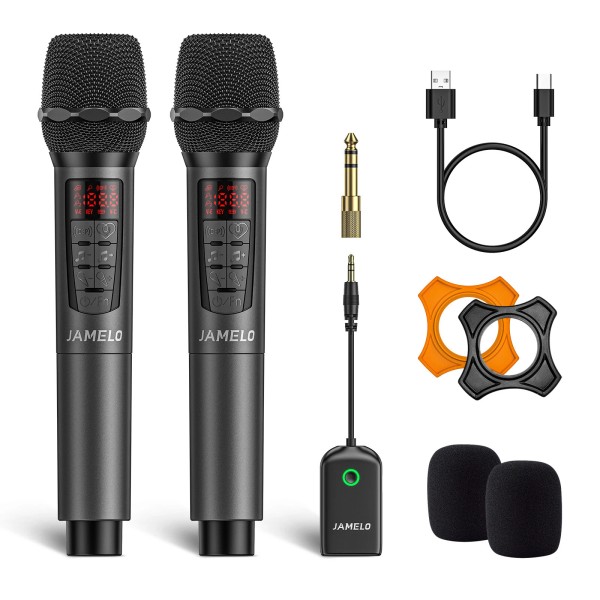 JAMELO Wireless Dynamic Microphone Rechargeable Receiver 2.4GHz Dual Handheld