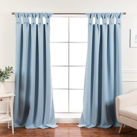 Best Home Fashion Thermal Insulated Blackout Bandtab/Knotted Tab Curtains -SkyBlue - 52" W X 96" L