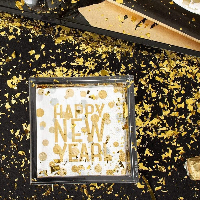 Caspari Confetti Happy New Year Paper Cocktail Napkins in White