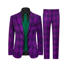 Fashonal Purple Joker Suit - Dark Knight Adult Men's Costume with Blazer, Pants, Vest and Tie, Purple Size S