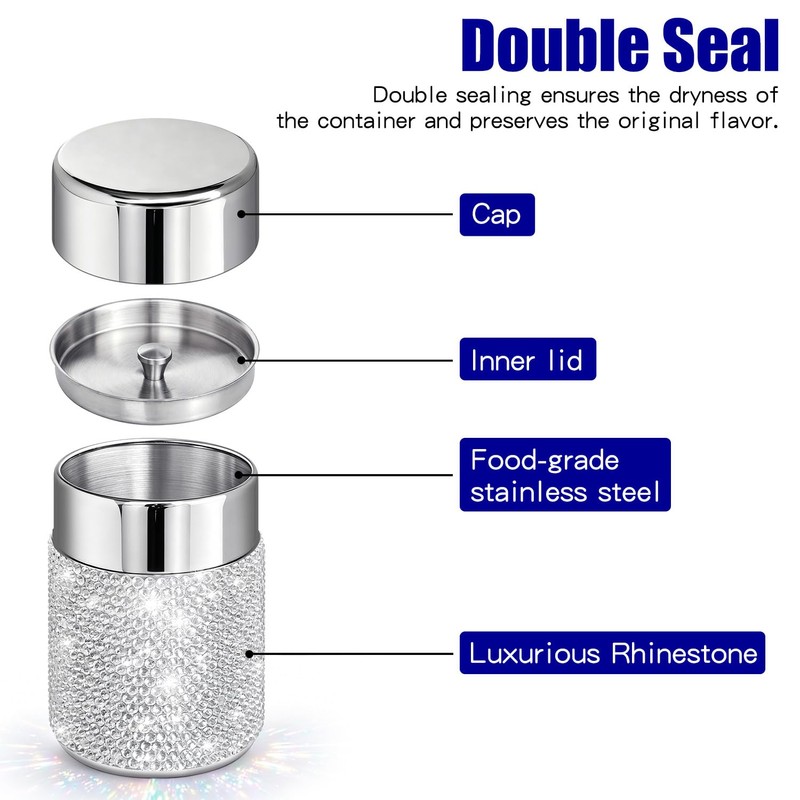 Svpolns Bling Rhinestone Tea Canister,Glitter Stainless Steel Tea Tin with