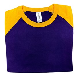 ILTEX Plain Raglan Lightweight Cotton and Polyester T-Shirt 3/4 Sleeves Athletic Baseball Jersey Unisex Multi Function Sports, Outdoors and Gym (30+ Colors) (Purple/Gold, Large)