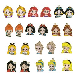 GTONEE 22pcs Cartoon Princess Charms Enamel Princesses Pendants for DIY Necklace Bracelet Earrings Keychains Jewelry Making, 11 Styles
