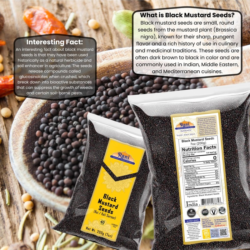 Rani Black Mustard Seeds Whole Spice (Kali Rai) 7oz (200g)