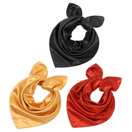 QFEHTHSK Pack of 3 Square Women's Scarf, Plain Small Square Scarf, Lightweight Women's Silk Scarf, Imitation Silk Scarf, Chiffon Scarf, Satin Scarf, Clothing Decoration Scarf, black