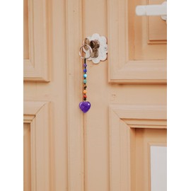 CrystalTears Heart Keyring 7 Chakra Beads Pendant Key Ring Gemstone Bag Pendant Talisman Spiritual Gifts, amethyst