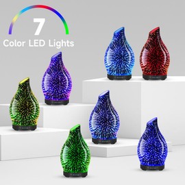 JOYOLO 120ML Essential Oil Diffuser, 3D Glass Aromatherapy Diffuser with Auto Shut-Off and 7 Color LED Lights, Ultrasonic Mist Humidifier with 4 Timer for Home Office Bedroom (3D Fireworks)