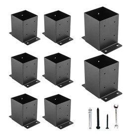 YVHFWOY 4x4 Post Base, Post Brackets(Inner Size 3.6"x3.6")，Black Powder Coated Heavy Thick Steel Post Anchor for Deck Porch Handrail Fence Plate Pergola Support(8 PCS)…