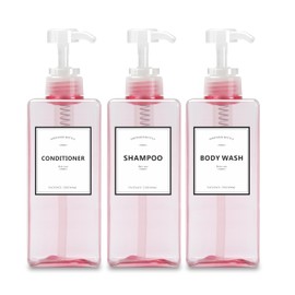 Shampoo and Conditioner Dispenser Travel, YACEYACE 22oz Set of 3 Empty Soap Dispenser Bottles,Pink Travel Shampoo Bottles,Refillable Shampoo Bottles