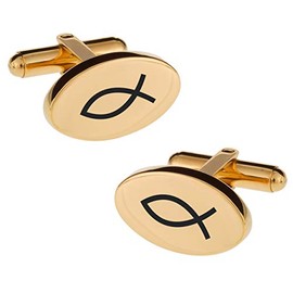 Engraved Gold Jesus Fish Ichthus Cufflinks - Ships From USA