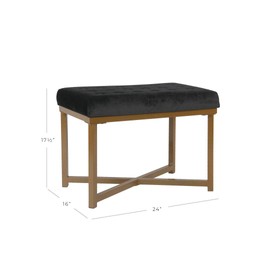 Homepop Home Decor | Upholstered Tufted Velvet Ottoman Bench | Ottoman Bench for Living Room & Bedroom, Black