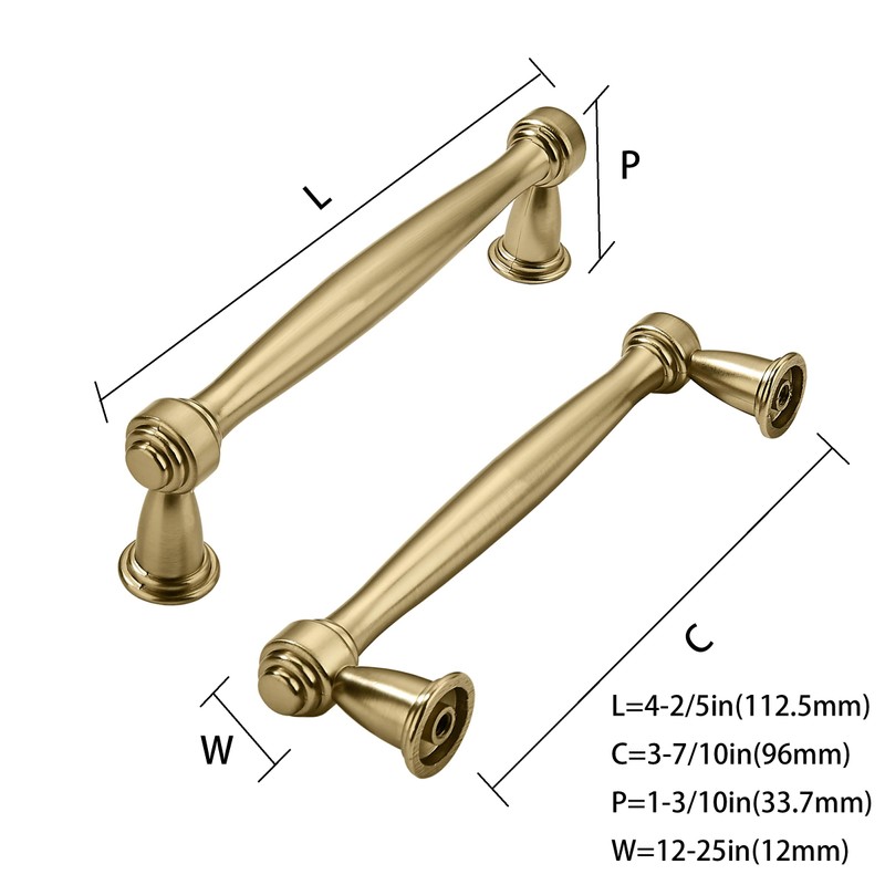 khtumeware 2 Pack 3-3/4 Inch(96mm) Brushed Brass Cabinet Pulls, Brushed