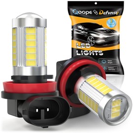 Qoope H11/H8 LED Fog Light Bulbs, 10-30V H11 LED Bulb 1:1 Mini Size H11/H8/H16 Fog Lights, 6000K Cool White 360° Full Illumination(Pack of 2)