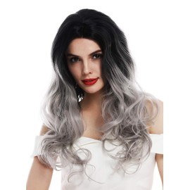 WIG ME UP - TYM-909-LF-1BTTT0906 Women's Wig Lace Front Long Curly Middle Parting Ombre Black Grey