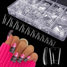 Short Duck Nail Tips for Acrylic Nails Professional, 500PCS Clear Duck Feet Fan Flare Nail Tips Half Cover Duck Tip Nails Wide French False Nail Extension Tips with Box 11 Sizes