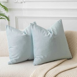 JUSPURBET Powder Blue Velvet Throw Pillow Covers 18x18 Set of 2,Decorative Solid Soft Cushion Cases for Couch Sofa Bed