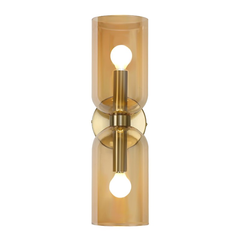 EFINEHOME Minimalist 2-Light Gold Wall Sconces with Cylinder Glass Shades-